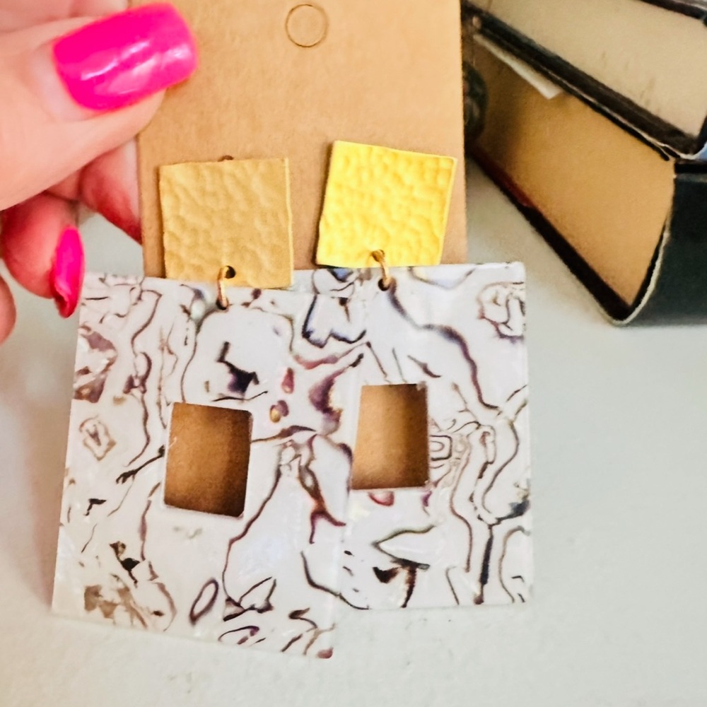 Abstract Square Earrings with Gold Accents